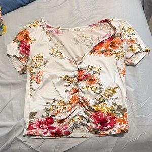 Heart & Hips Floral Crop Top - White, Red, Orange